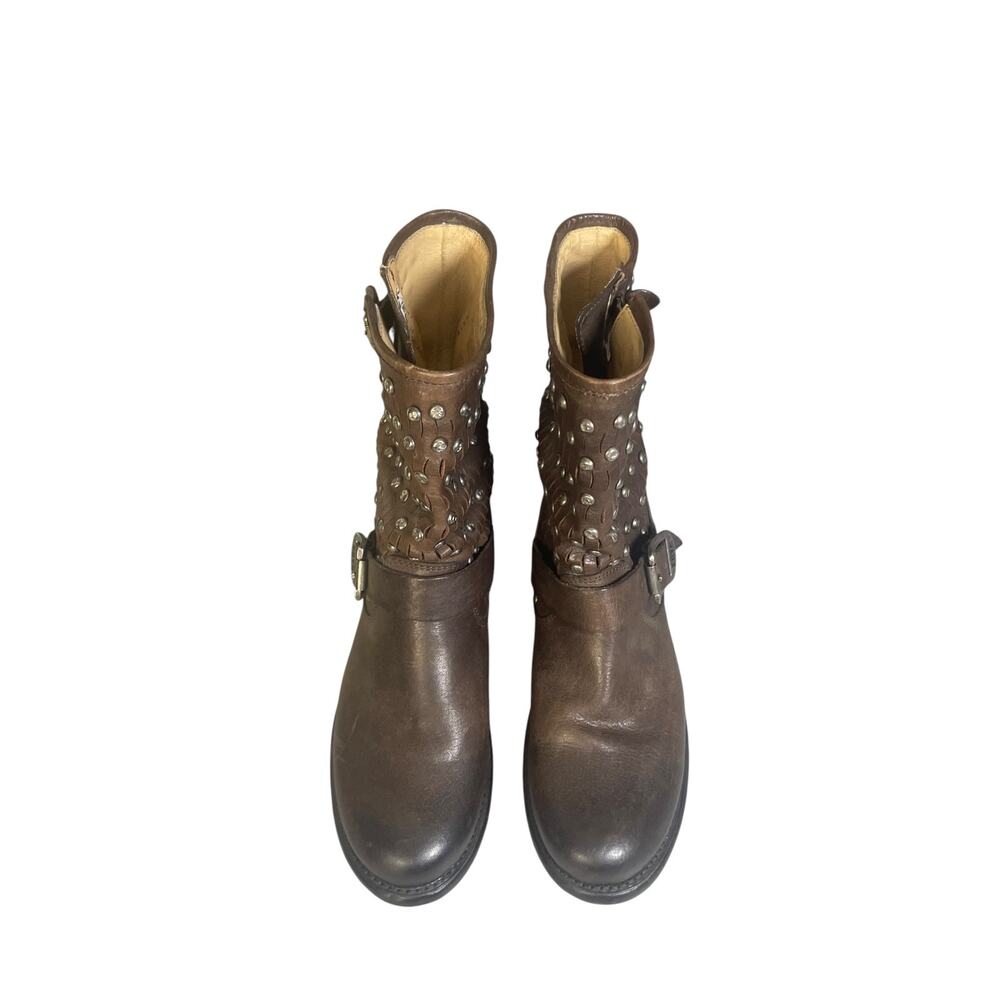 Frye Women’s 6.5B Jenna Cut Stud Short Distressed Brown Leather Moto Boots - Picture 9 of 9